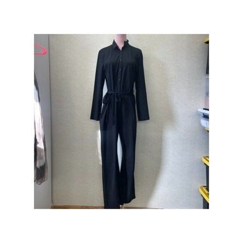 People Tree Organic Cotton Black Belted Button Front Jumpsuit Womens 10